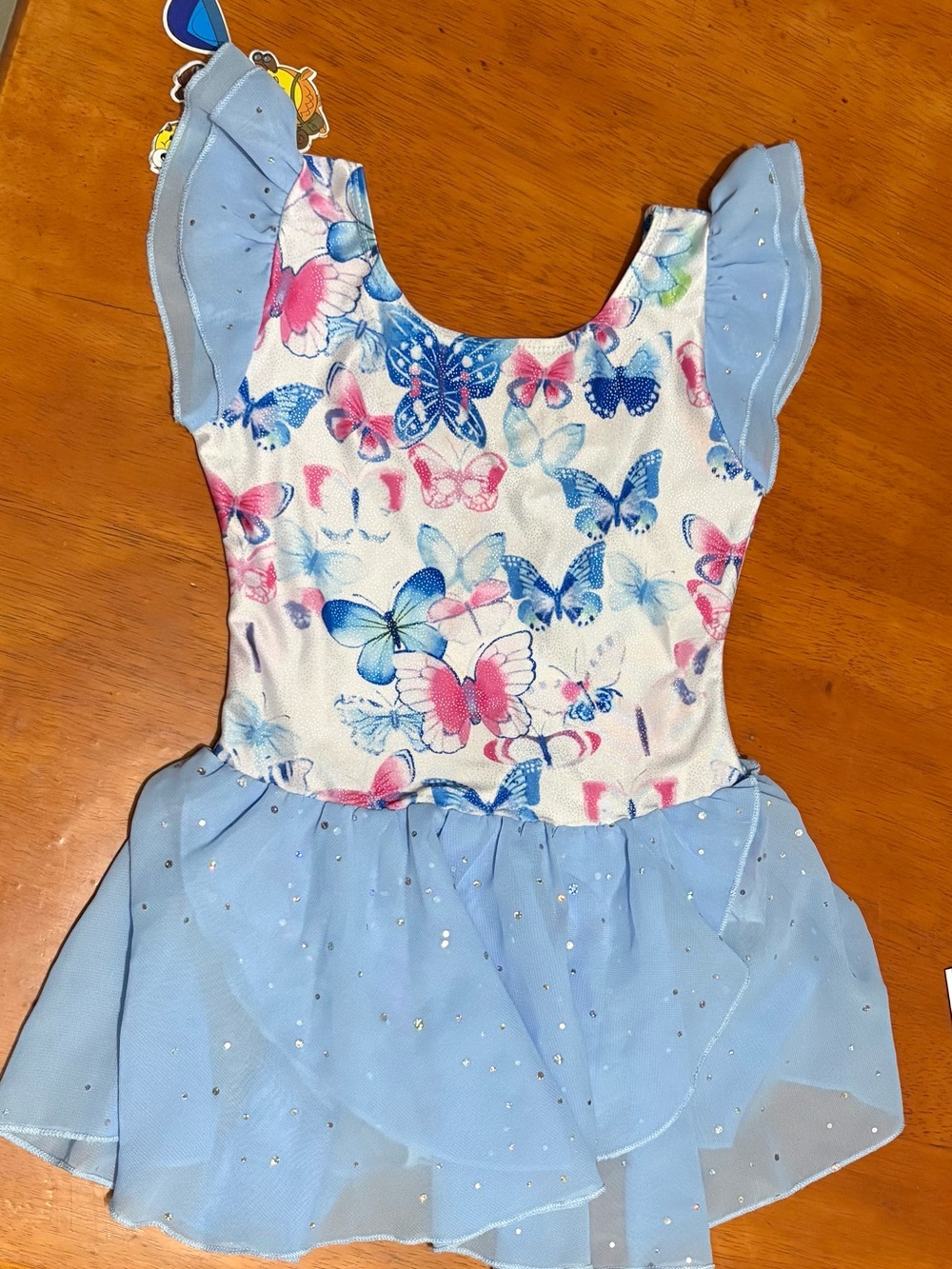 Zaclotre Girls Blue Butterfly Dance Costume Leotard with Skirt